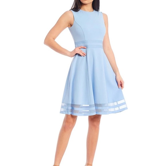 Calvin Klein Dresses & Skirts - NWT Calvin Klein Crew Neck Sleeveless Sheer Illusion Hem Fit & Flare Dress